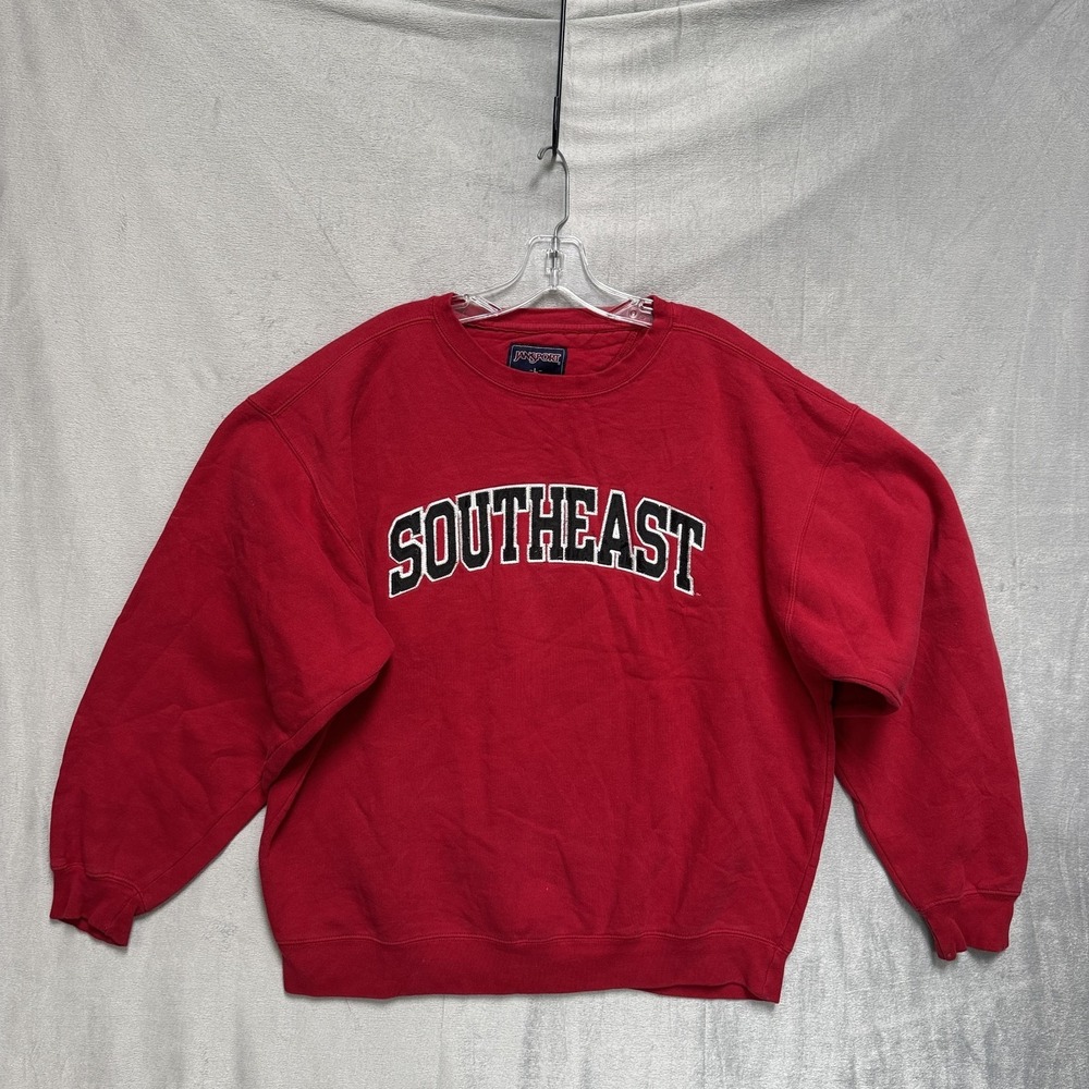 JanSport Sweatshirt Mens Large‎ Red Southeast College Crewneck Fleece Pullover